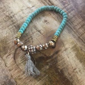 “Turq” and brass stretch bracelet